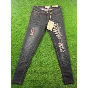 Raw Blue Women's Jeans 5/6 Black Distressed Ripped Flannel Patch # AGP-572 NWT